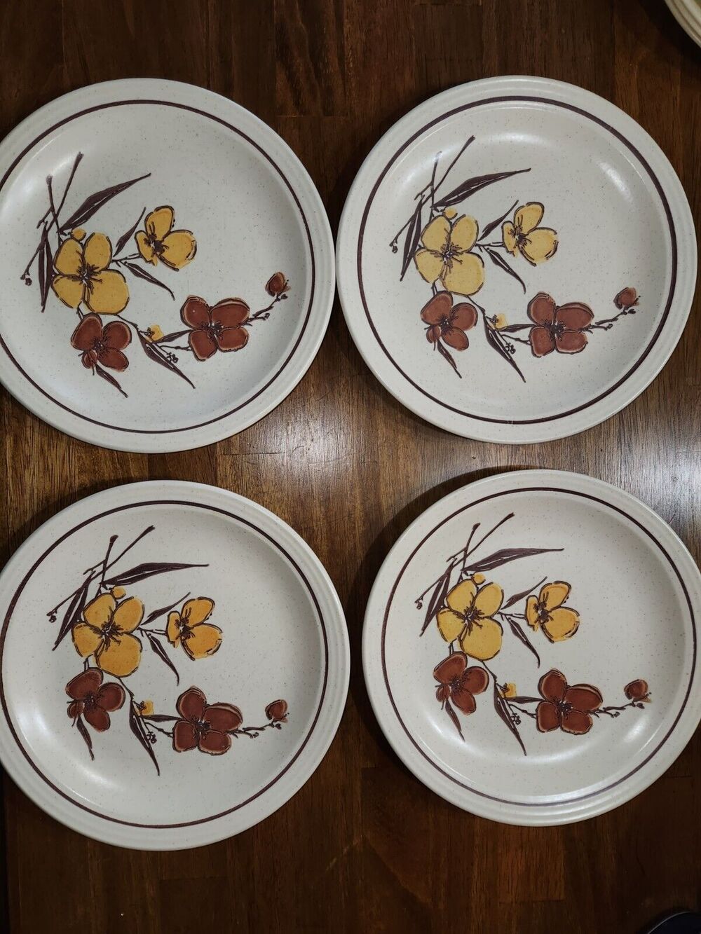 4 Vintage 1977 Homer Laughlin Dinner Plate Brown Gold Flowers